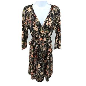 Leona Edmiston Faux Wrap Dress Floral V Neck Belted 3/4 sleeve Australia  XS US